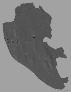 Liverpool 'un şekli, İngiltere' nin idari ilçesi, başkenti katı renk arka planında izole edilmiş. Çift seviyeli yükseklik haritası. 3B görüntüleme