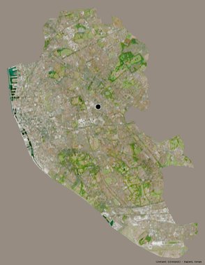 Liverpool 'un şekli, İngiltere' nin idari ilçesi, başkenti katı renk arka planında izole edilmiş. Uydu görüntüleri. 3B görüntüleme