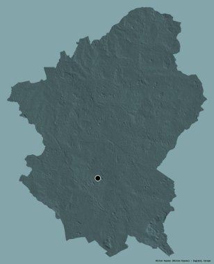 Milton Keynes 'in şekli, İngiltere' nin üniter otoritesi, sermayesi katı renk arka planında izole edilmiş. Renkli yükseklik haritası. 3B görüntüleme