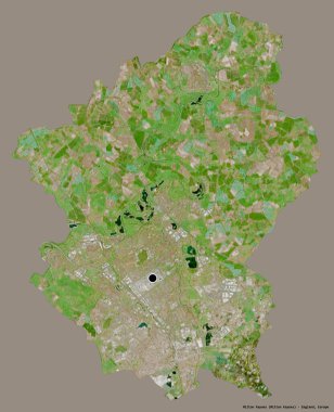 Milton Keynes 'in şekli, İngiltere' nin üniter otoritesi, sermayesi katı renk arka planında izole edilmiş. Uydu görüntüleri. 3B görüntüleme