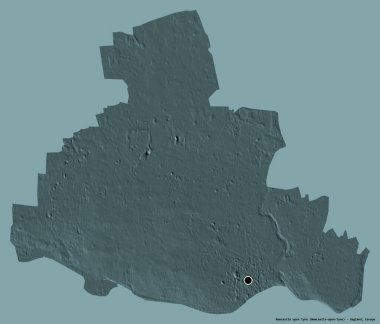 İngiltere 'nin Tyne idari kontluğundaki Newcastle' ın şekli. Başkenti koyu renk arka planda izole edilmiş. Renkli yükseklik haritası. 3B görüntüleme