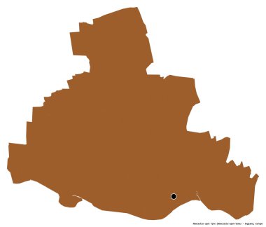 İngiltere idari ilçesi Tyne üzerinde Newcastle 'ın şekli, başkenti beyaz arka planda izole edilmiştir. Desenli dokuların bileşimi. 3B görüntüleme
