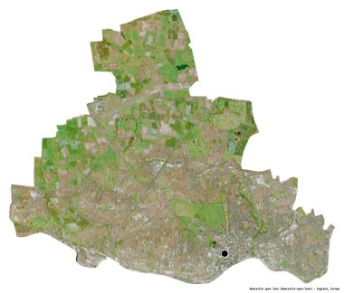 İngiltere idari ilçesi Tyne üzerinde Newcastle 'ın şekli, başkenti beyaz arka planda izole edilmiştir. Uydu görüntüleri. 3B görüntüleme