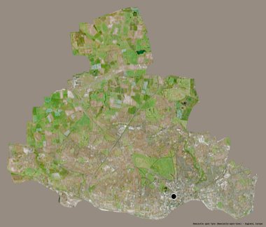 İngiltere 'nin Tyne idari kontluğundaki Newcastle' ın şekli. Başkenti koyu renk arka planda izole edilmiş. Uydu görüntüleri. 3B görüntüleme