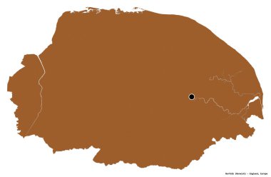 Norfolk 'un şekli, İngiltere idari bölgesi, başkenti beyaz arka planda izole edilmiş. Desenli dokuların bileşimi. 3B görüntüleme