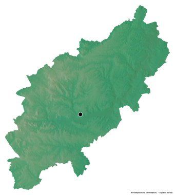 Northamptonshire, İngiltere 'nin idari ilçesi, başkenti beyaz arka planda izole edilmiş. Topografik yardım haritası. 3B görüntüleme