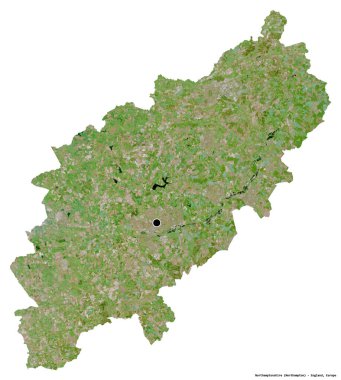 Northamptonshire, İngiltere 'nin idari ilçesi, başkenti beyaz arka planda izole edilmiş. Uydu görüntüleri. 3B görüntüleme