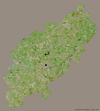 Northamptonshire 'ın şekli, İngiltere' nin idari ilçesi, başkenti katı bir renk arkaplanı ile izole edilmiş. Uydu görüntüleri. 3B görüntüleme
