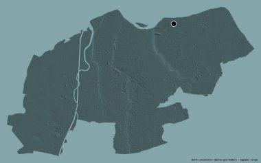 İngiltere 'nin üniter otoritesi olan Kuzey Hughnshire' ın şekli, sermayesi katı renk arka planında izole edilmiş. Renkli yükseklik haritası. 3B görüntüleme