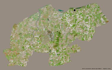 İngiltere 'nin üniter otoritesi olan Kuzey Hughnshire' ın şekli, sermayesi katı renk arka planında izole edilmiş. Uydu görüntüleri. 3B görüntüleme