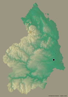 Northumberland 'in şekli, İngiltere' nin idari ilçesi, başkenti katı bir renk arkaplanı ile izole edilmiş. Topografik yardım haritası. 3B görüntüleme