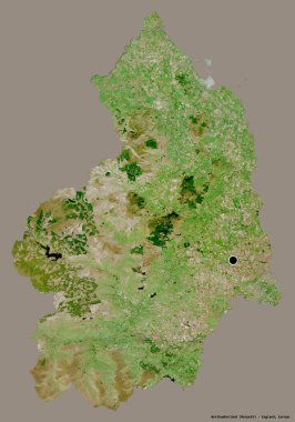 Northumberland 'in şekli, İngiltere' nin idari ilçesi, başkenti katı bir renk arkaplanı ile izole edilmiş. Uydu görüntüleri. 3B görüntüleme
