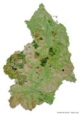 Northumberland 'ın şekli, İngiltere' nin idari ilçesi, başkenti beyaz arka planda izole edilmiş. Uydu görüntüleri. 3B görüntüleme