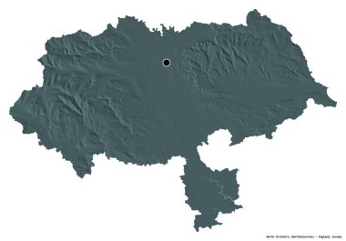 Kuzey Yorkshire 'ın şekli, İngiltere idari ilçesi, başkenti beyaz arka planda izole edilmiş. Renkli yükseklik haritası. 3B görüntüleme