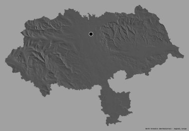Kuzey Yorkshire 'ın şekli, İngiltere' nin idari ilçesi, başkenti katı renk arkaplanı ile izole edilmiş. Çift seviyeli yükseklik haritası. 3B görüntüleme