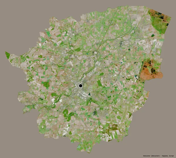 イングランドの行政郡ドナスターの形で その首都はしっかりとした色の背景に隔離されている 衛星画像 3Dレンダリング — ストック写真