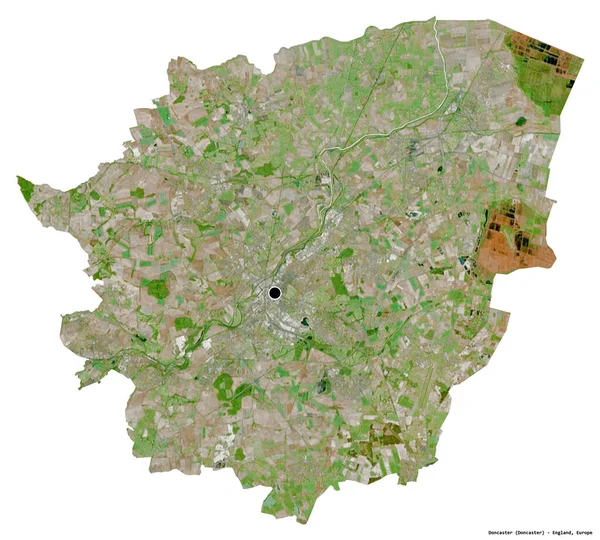 イングランドの行政郡ドンキャスターの形で その首都は白い背景に孤立している 衛星画像 3Dレンダリング — ストック写真