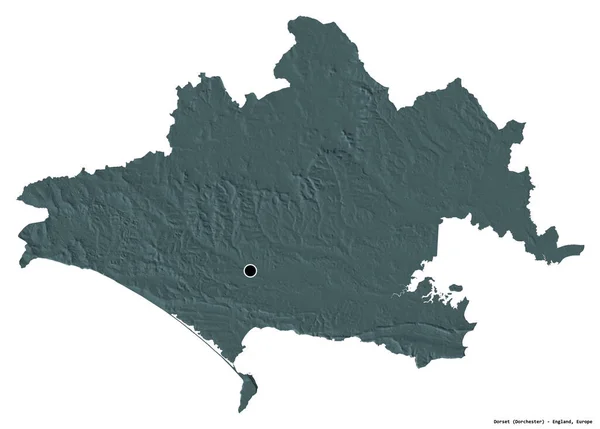 イングランドの行政郡ドーセットの形であり その首都は白い背景に孤立している 色の標高マップ 3Dレンダリング — ストック写真