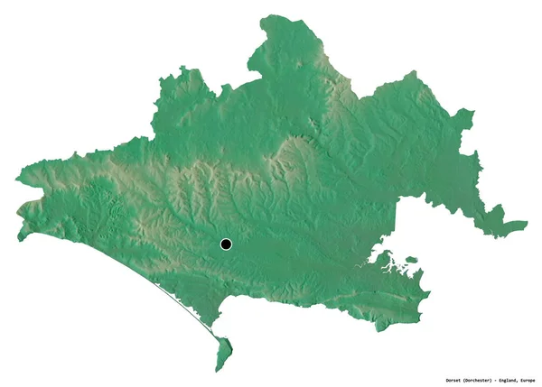 イングランドの行政郡ドーセットの形であり その首都は白い背景に孤立している 地形図 3Dレンダリング — ストック写真