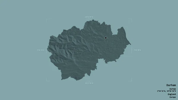 达勒姆地区 英格兰的行政区划 在一个地理参考方块中被隔离在坚实的背景下 彩色高程图 3D渲染 — 图库照片