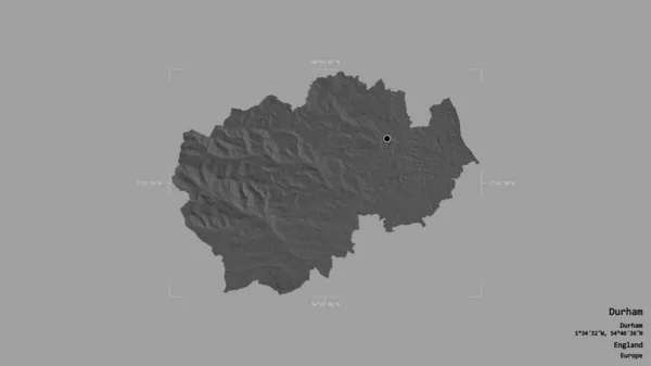达勒姆地区 英格兰的行政区划 在一个地理参考方块中被隔离在坚实的背景下 Bilevel高程图 3D渲染 — 图库照片
