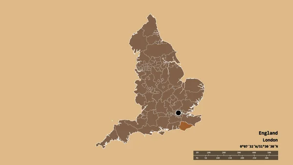 英格兰以首都 主要地区区划和分离的东苏塞克斯地区为首都的专制形态 图形纹理的组成 3D渲染 — 图库照片