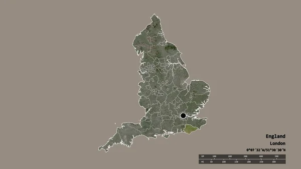 主要な地域部門と分離東サセックス地域とイングランドの荒廃した形 ラベル 衛星画像 3Dレンダリング — ストック写真