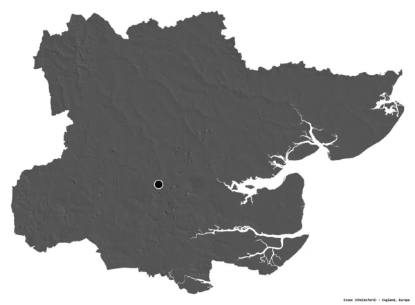 イングランドの行政郡エセックスの形で その首都は白い背景に孤立している 標高マップ 3Dレンダリング — ストック写真