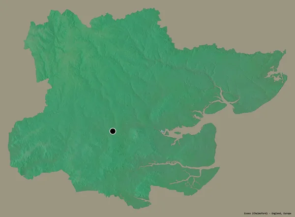 埃塞克斯的形状 英格兰的行政县 它的首都隔离在一个坚实的色彩背景 地形浮雕图 3D渲染 — 图库照片