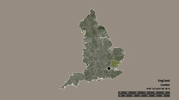 英格兰以首都 主要地区区划和分离的埃塞克斯地区为首都的专制形态 卫星图像 3D渲染 — 图库照片