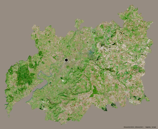 イングランドの行政郡グロスターシャーの形で その首都はしっかりとした色の背景に孤立している 衛星画像 3Dレンダリング — ストック写真