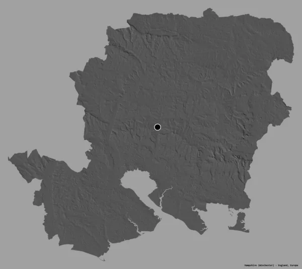 汉普郡的形状 英格兰的行政县 它的首都孤立在一个坚实的色彩背景 Bilevel高程图 3D渲染 — 图库照片