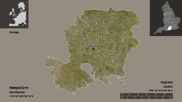 Tvar Hampshire Správní Hrabství Anglie Jeho Hlavní Město Měřítko Vzdálenosti — Stock fotografie