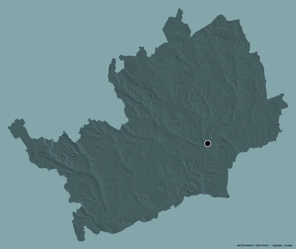 英格兰行政郡赫特福德郡的形状 它的首都以纯色背景隔离 彩色高程图 3D渲染 — 图库照片