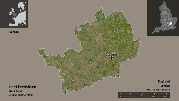 Tvar Hertfordshire Správní Hrabství Anglie Jeho Hlavní Město Měřítko Vzdálenosti — Stock fotografie