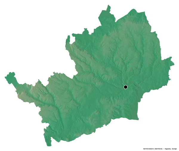 Alakja Hertfordshire Közigazgatási Megye Anglia Főváros Elszigetelt Fehér Alapon Topográfiai — Stock Fotó