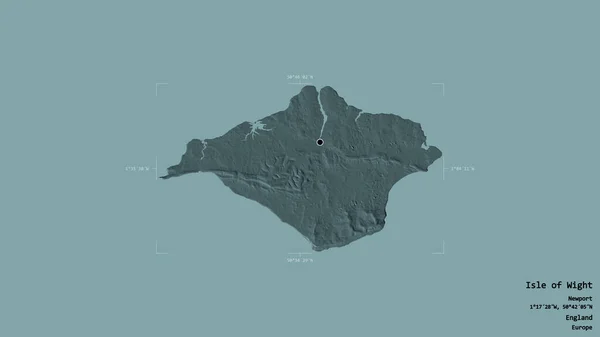怀特岛的一个区域 英格兰的单一权力机构 在一个地理参照框的坚实背景上被隔离 彩色高程图 3D渲染 — 图库照片