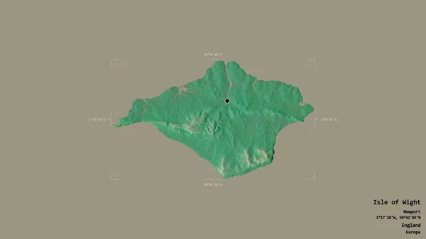 イギリスの統一的権威であるワイト島の地域は 洗練された境界線の箱の中にしっかりとした背景に孤立していた ラベル 地形図 3Dレンダリング — ストック写真