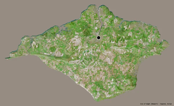 怀特岛的形状 英格兰的单一权力机构 其首都隔离在一个坚实的色彩背景 卫星图像 3D渲染 — 图库照片