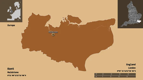 Форма Кента Административного Графства Англии Столицы Шкала Расстояний Предварительные Просмотры — стоковое фото