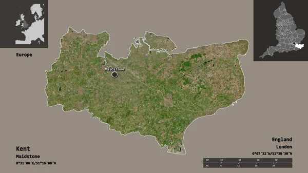 Tvar Kentu Správního Hrabství Anglie Jeho Hlavního Města Měřítko Vzdálenosti — Stock fotografie