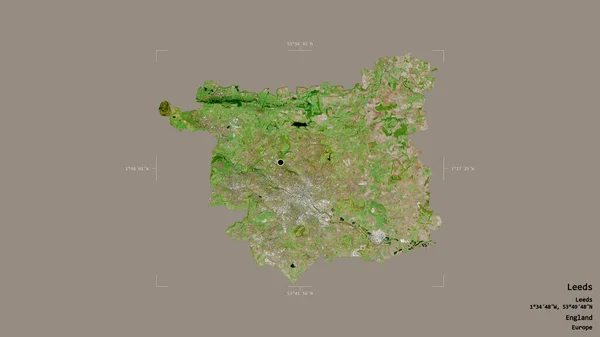 利兹地区 英格兰的行政区划 在一个地理参考方块中被隔离在坚实的背景下 卫星图像 3D渲染 — 图库照片