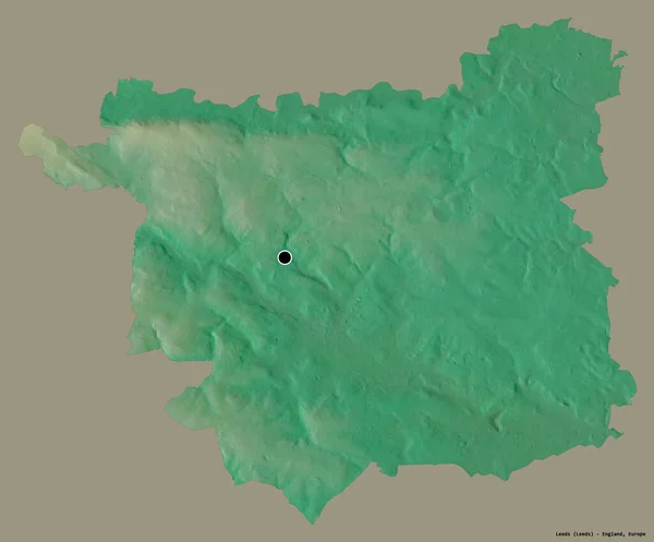イギリスの行政郡リーズの形であり その首都はしっかりとした色の背景に孤立している 地形図 3Dレンダリング — ストック写真