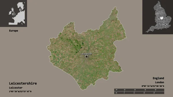 Shape Leicestershire Verwaltungsbezirk Von England Und Seine Hauptstadt Entfernungsskala Vorschau — Stockfoto