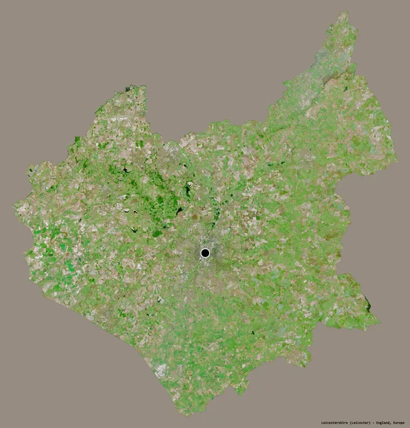 莱斯特郡的形状 英格兰的行政县 它的首都隔离在一个坚实的色彩背景 卫星图像 3D渲染 — 图库照片