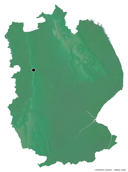 英格兰行政县林肯郡的形状 其首府因白人背景而孤立 地形浮雕图 3D渲染 — 图库照片