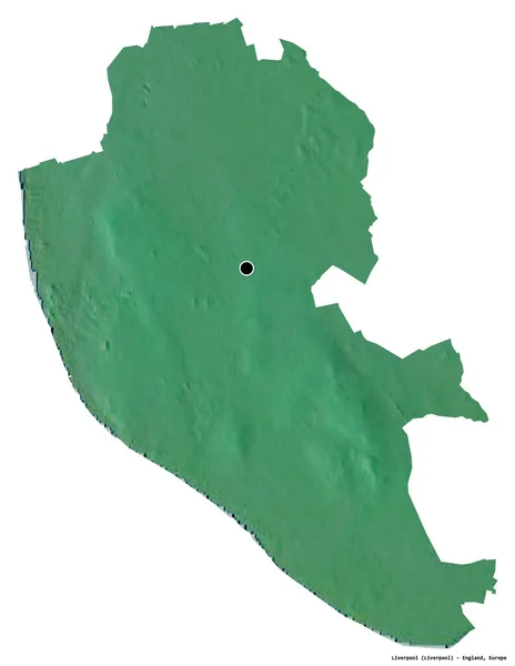 イギリスの行政郡リヴァプールの形で その首都は白い背景に孤立している 地形図 3Dレンダリング — ストック写真