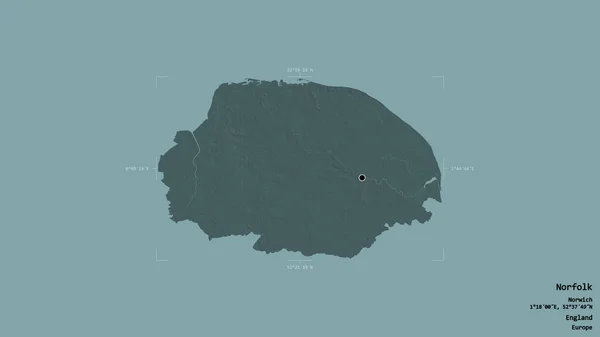 英格兰行政县诺福克的一个地区 在一个地理参考方块中 背景坚实 与世隔绝 彩色高程图 3D渲染 — 图库照片