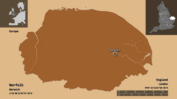 Форма Норфолка Административного Графства Англии Столицы Шкала Расстояний Предварительные Просмотры — стоковое фото