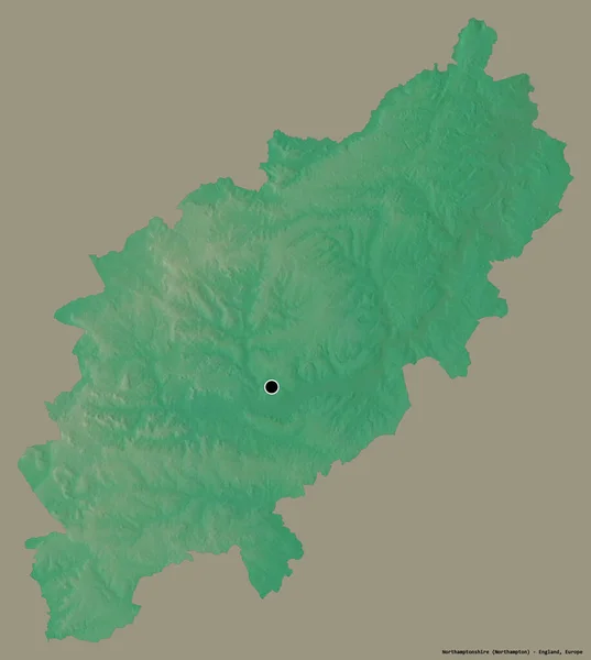 イングランドの行政郡ノーサンプトンシャーの形で その首都はしっかりとした色の背景に隔離されている 地形図 3Dレンダリング — ストック写真